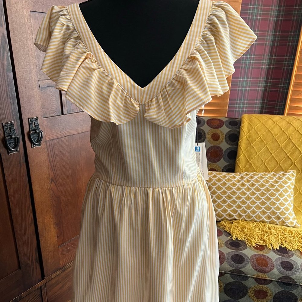 Ruffle Neck Sleeveless Pinstripe Sundress Size 8